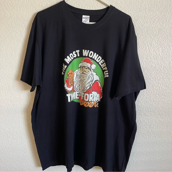 NWT “ The Most Wonderful Time For A Beer” Black Men”s 100% Cotton Christmas Tee - Picture 3 of 12
